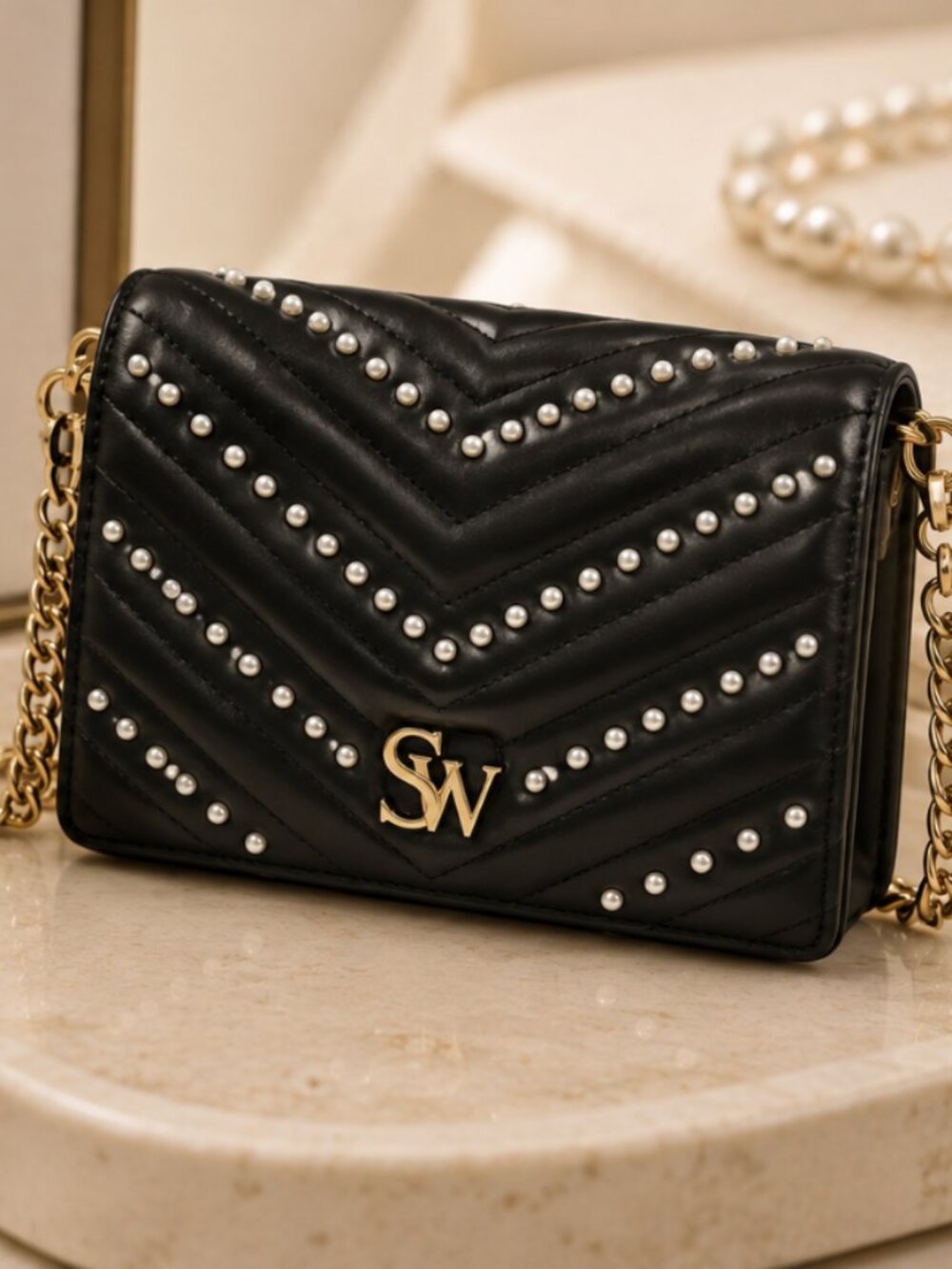 Stuart Weitzman THE DELLA Yang Mi LTD Pearl Quilted Leather Bag NWT
